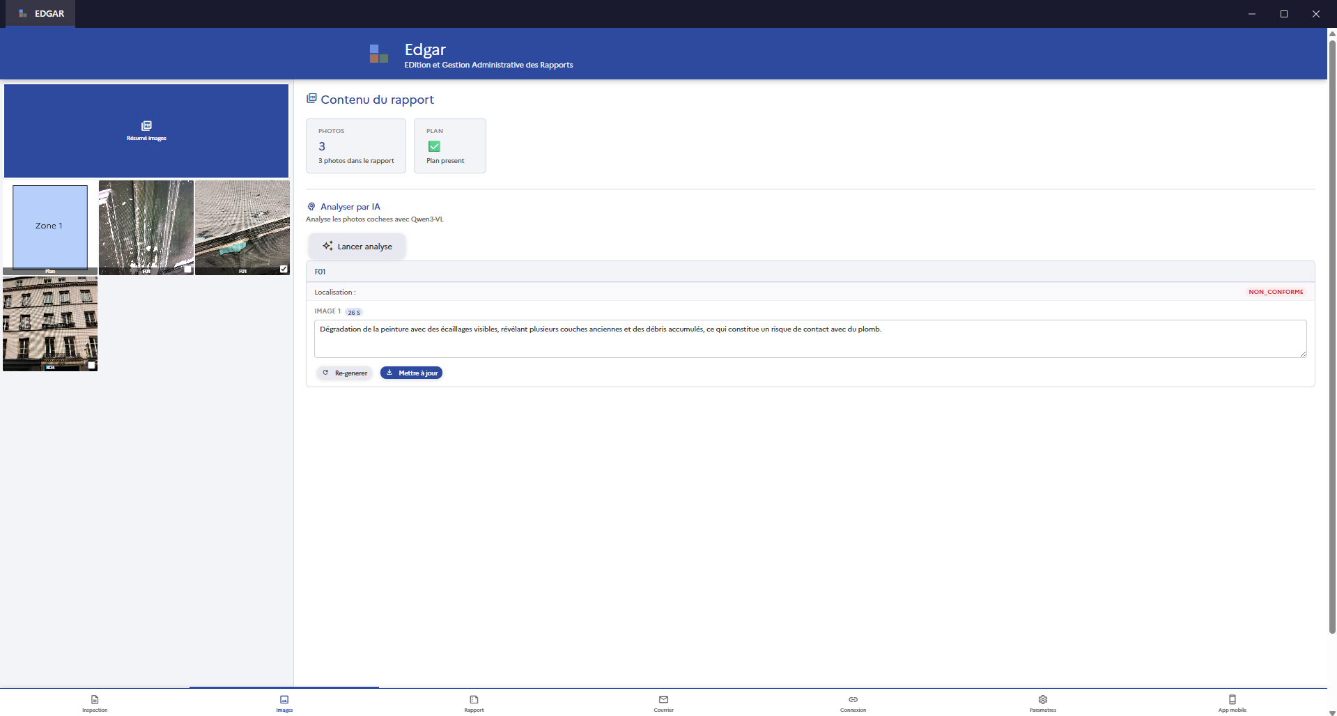 EDGAR PC — analyse IA des photos avec detection de desordres
